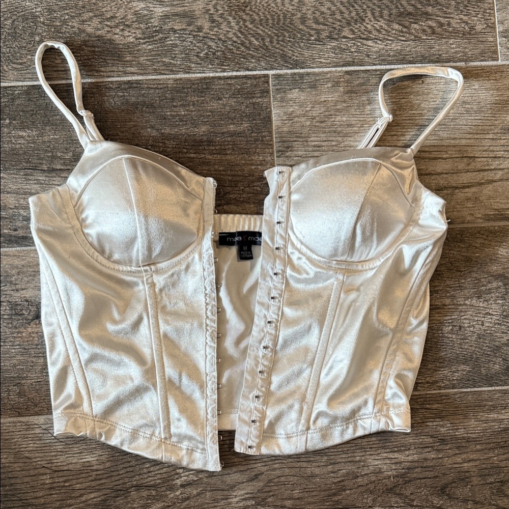 Fashion Nova Metallic Cream Bustier Crop Top